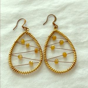1.75 Inch Gold Earrings with Wire Beaded Center